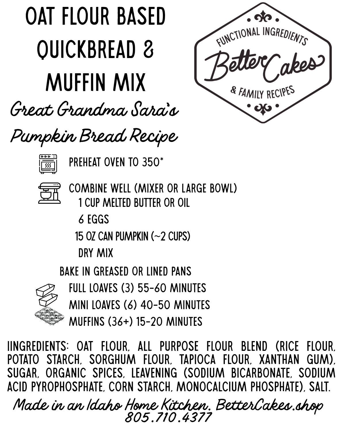 Oat Flour Based Quickbread & Muffin Mix (Sharing Size)